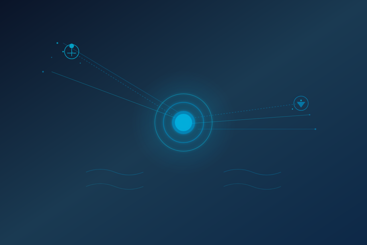 Futuristische Grafik: Leuchtender Kern mit Verbindunglinien symbolisiert die Zusammenarbeit von Mensch und künstlicher Intelligenz